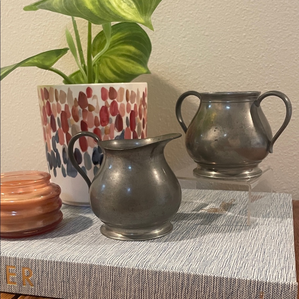 Vintage Meeuws & Zoon Dutch Pewter Creamer & Sugar Dish Set